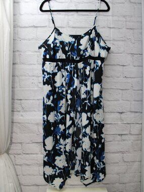 Simply Vera XL Bold Blue Black Floral Midi Dress Summer Wedding Vibrant Elegant